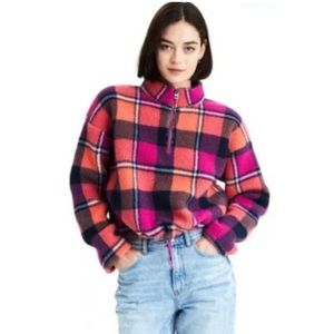 American Eagle AE Plaid Sherpa Pullover Sz M